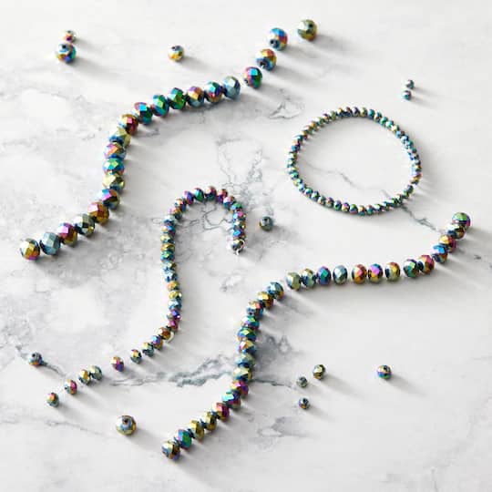 12 Packs: 4 ct. (48 total) Black Aurora Borealis Faceted Glass Rondelle Bead Strands by Bead Landing™
